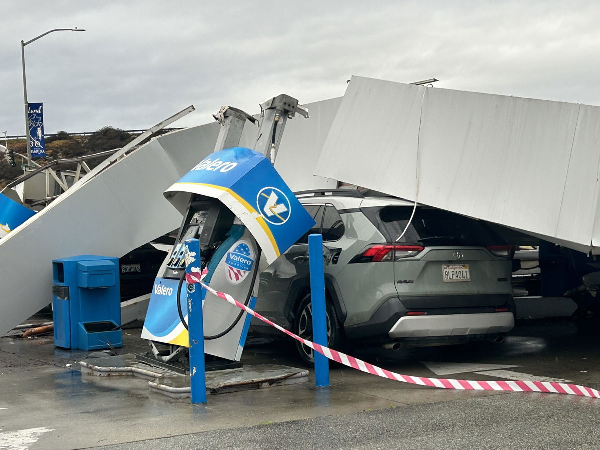 Valero gas station canopy collapse in Marina.