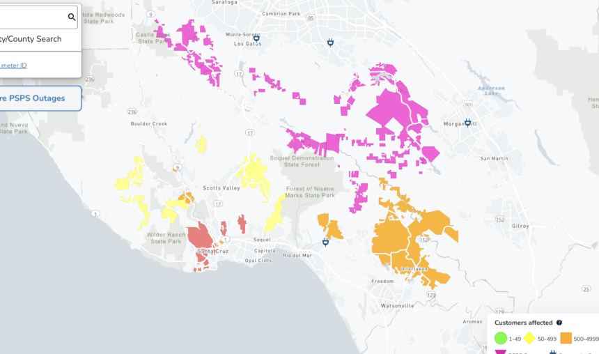 Roughly 9,000 PG&E customers without power in Santa Cruz County