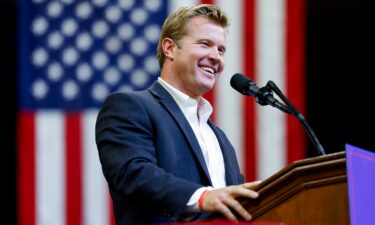 Tim Sheehy speaks during a rally at Montana State University on August 9 in Bozeman