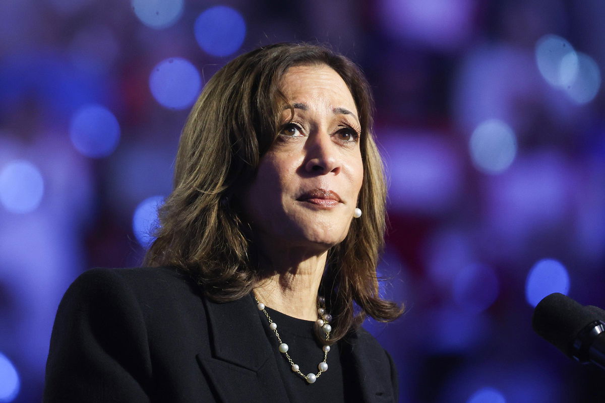 <i>Mandel Ngan/AFP/Getty Images via CNN Newsource</i><br/>Vice President Kamala Harris makes her way to board Air Force Two before departing Dane County Regional Airport in Madison