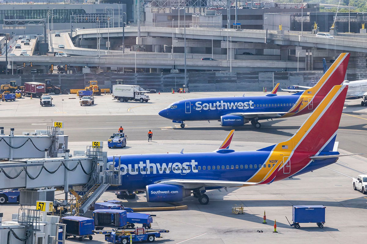 <i>Nicolas Economou/NurPhoto/Getty Images/FILE via CNN Newsource</i><br/>Southwest Airlines aircraft are shown in this file photo at LaGuardia Airport in New York.