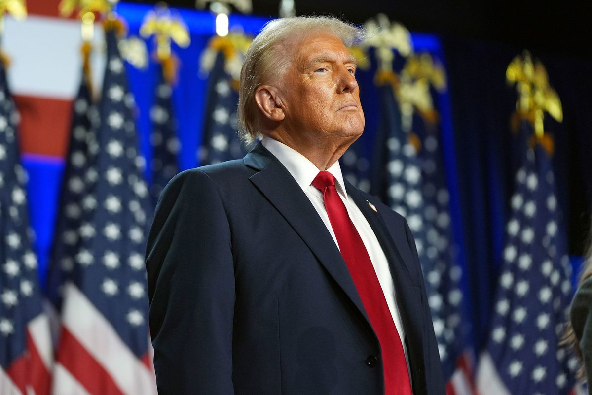 <i>Evan Vucci/AP via CNN Newsource</i><br/>Donald Trump arrives at an election night watch party at the Palm Beach Convention Center on November 6 in West Palm Beach