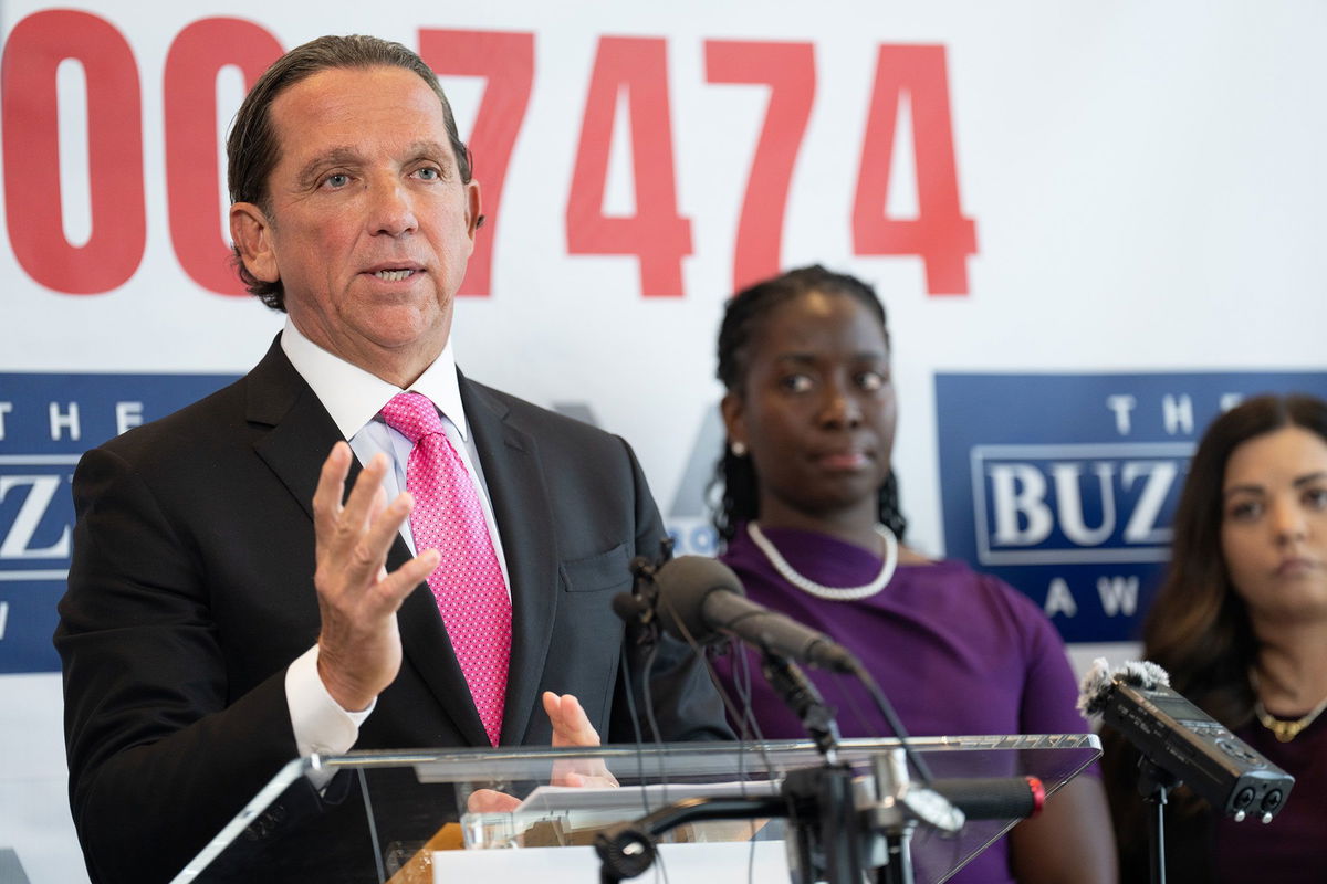 <i>Elizabeth Conley/Houston Chronicle/Hearst Newspapers/Getty Images via CNN Newsource</i><br/>Houston lawyer Tony Buzbee holds a press conference at his office announcing the over 100 individual cases he has against Sean Diddy Combs on Oct. 1