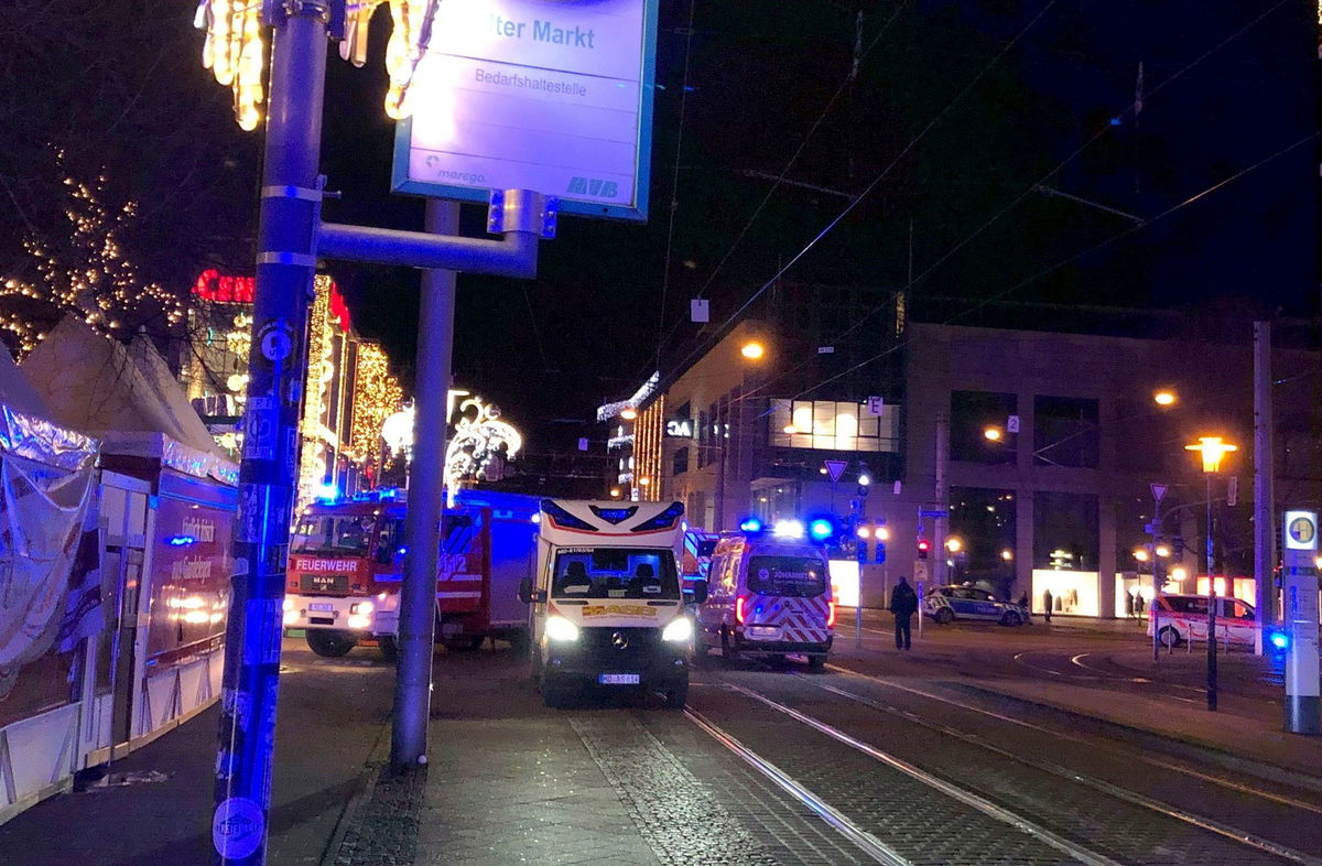 <i>Dörthe Hein/DPA/AP via CNN Newsource</i><br/>Emergency services attend an incident at the Christmas market in Magdeburg