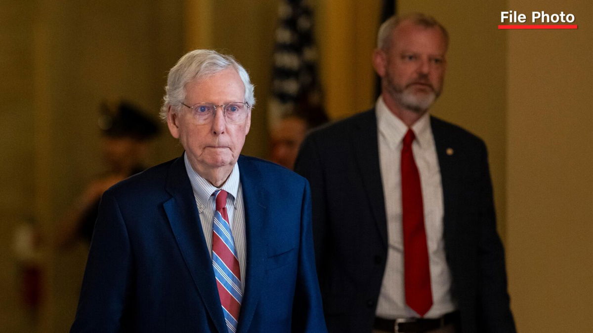 <i>Graeme Sloan/Sipa USA/File via CNN Newsource</i><br/>Sen. Mitch McConnell walks through the US Capitol