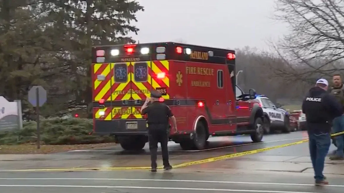 Emergency response officials work the scene of a reported shooting at Abundant Life Christian School in Madison, Wisconsin, on December 16, 2024.