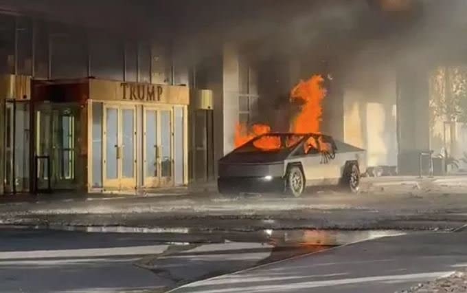 <i>Alcides Antunes via CNN Newsource</i><br/>A Tesla Cybertruck exploded in front of the Trump International Hotel in Las Vegas on New Year's Day.