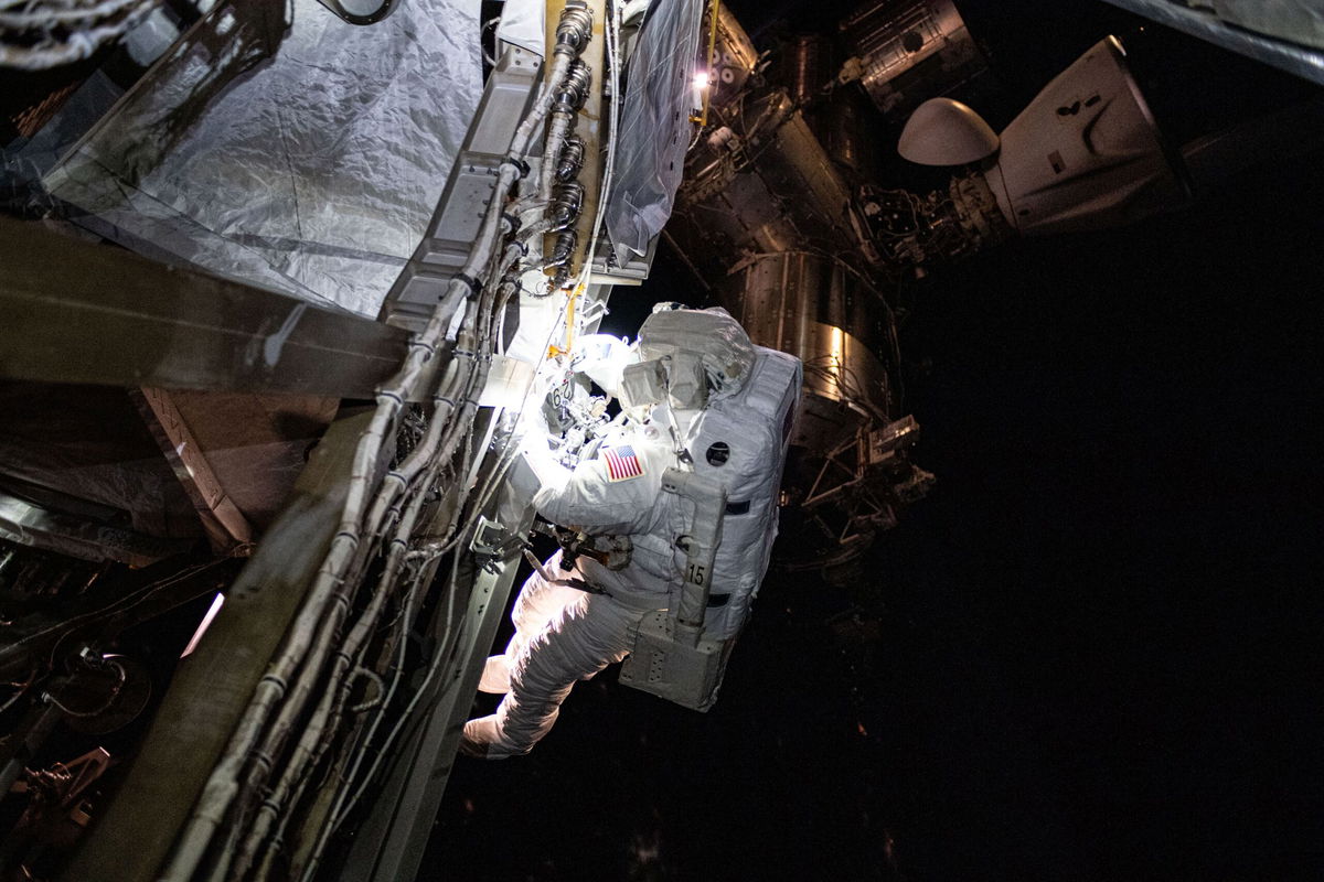 <i>NASA via CNN Newsource</i><br/>Astronauts Suni Williams (left) and Butch Wilmore prepare orbital plumbing hardware for installation inside the International Space Station’s bathroom.