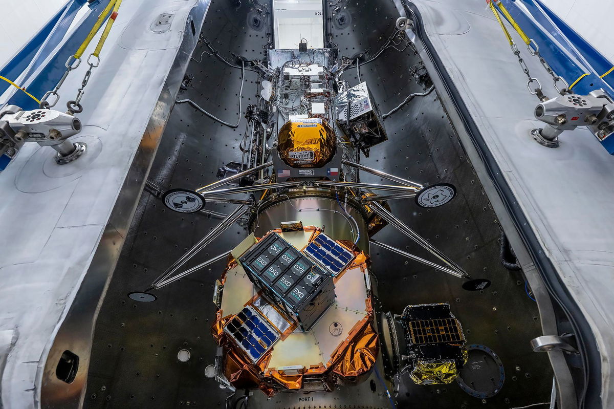 <i>Courtesy Astroforge via CNN Newsource</i><br/>The AstroForge Odin spacecraft is seen inside testing and development facilities.