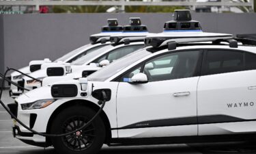 A Waymo self-driving electric vehicle is parked in Los Angeles