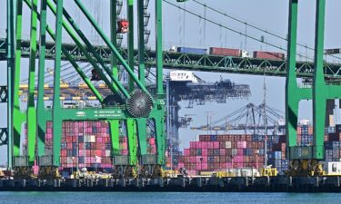 Shipping containers are stacked high at the Port of Long Beach on March 4 in Long Beach