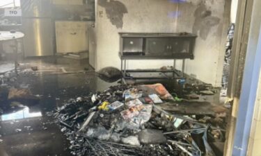 A downstairs apartment completely destroyed at the Midtown on 2nd apt complex due to alleged arson