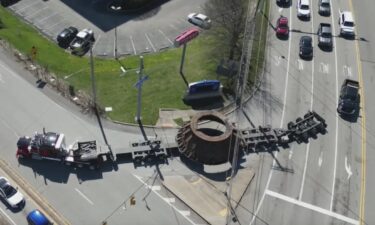 KDKA-TV's drone team flew over the superload when it was in Allegheny County near Monroeville