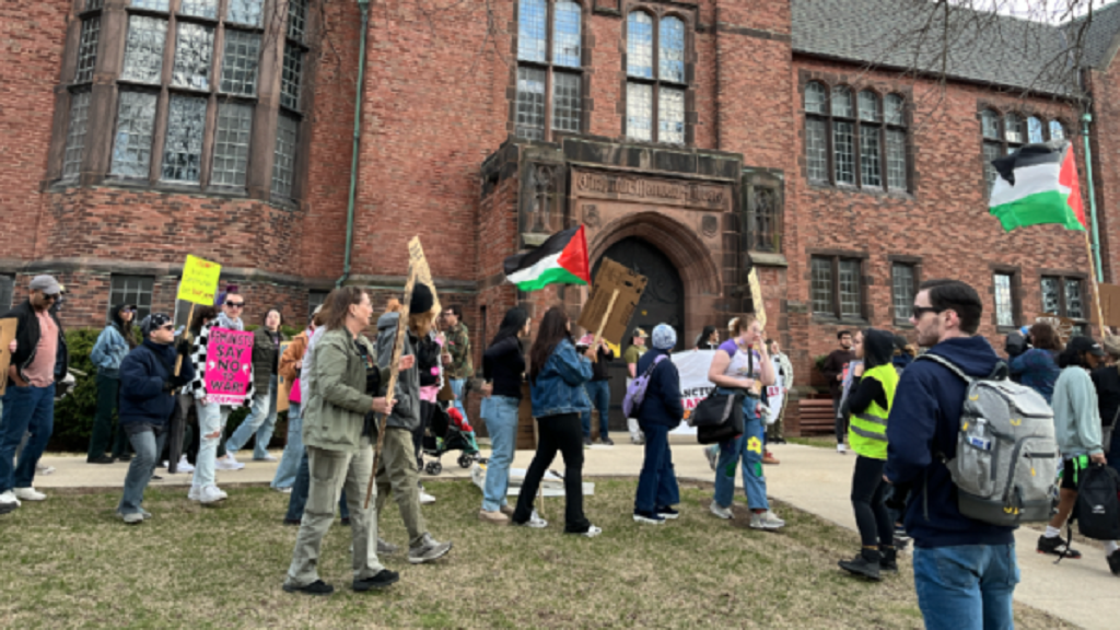 <i>WDJT via CNN Newsource</i><br/>Dozens of people marched around the UW-Milwaukee campus Monday