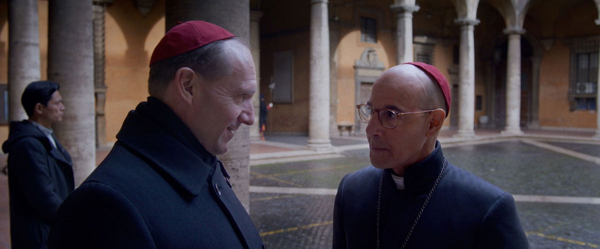 <i>Courtesy of Focus Features via CNN Newsource</i><br/>Ralph Fiennes as Cardinal Lawrence and Stanley Tucci as Cardinal Bellini in director Edward Berger's