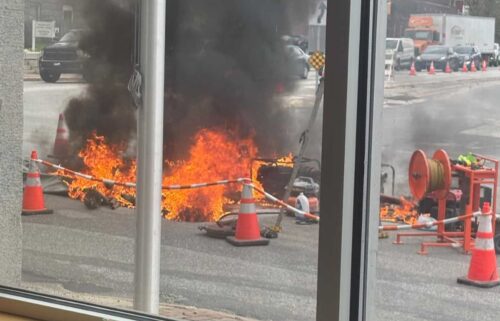 This fire at a road construction site outside Auburn City Hall at 60 Court St. in Auburn