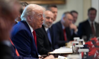 President Donald Trump speaks during a Cabinet meeting at the White House on April 30 in Washington