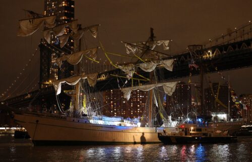 A New York Police Department harbor unit prepares to board the Cuauhtémoc Saturday.