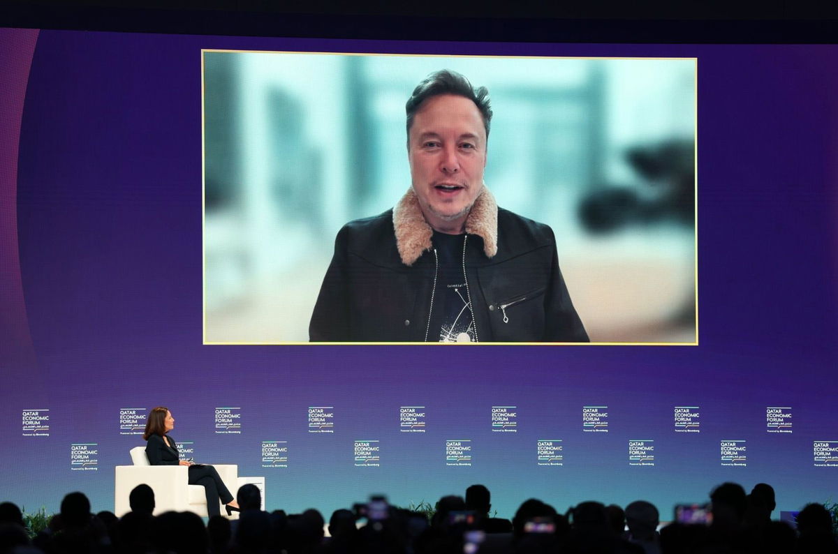 <i>Christopher Pike/Bloomberg/Getty Images via CNN Newsource</i><br/>Elon Musk speaks Tuesday at the Qatar Economic Forum in Doha.