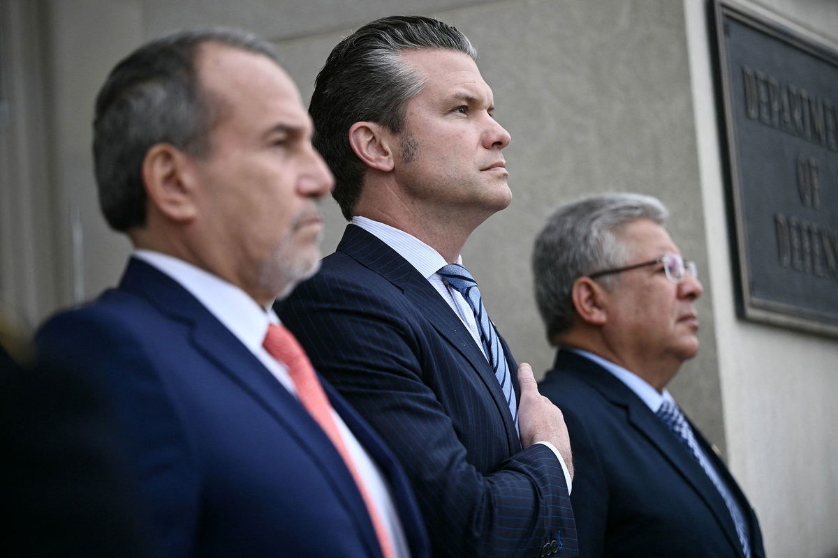 <i>Brendan Smialowski/AFP/Getty Images via CNN Newsource</i><br/>Secretary of Defense Pete Hegseth at the Pentagon in Washington