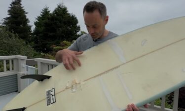 It was close call for a surfer at a beach in Montara after a shark bit his board. Jens Heller describes his encounter.