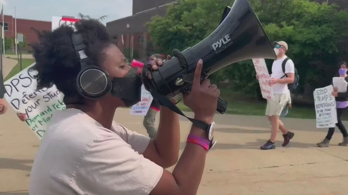 <i>WWJ via CNN Newsource</i><br/>Protestors on Tuesday gathered outside of a Detroit Public Schools Community District meeting after a high school student was detained last month and now faces deportation.