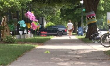 What began as a hobby turned into a business for Ms. Linda. Then it bloomed into an art career. Her first pop-up installation is on trees outside the Harrison Center. She calls them “tree sweaters.”
