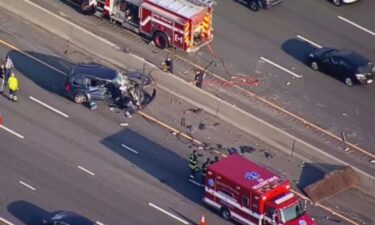 A car involved in a crash on Interstate 95 near Route 3 in Burlington.