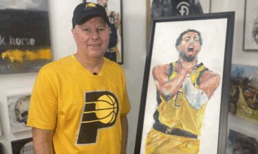 Chuck Horsman has created a painting of star player Tyrese Haliburton dramatically performing the classic "choke" gesture during a crucial win against the New York Knicks.
