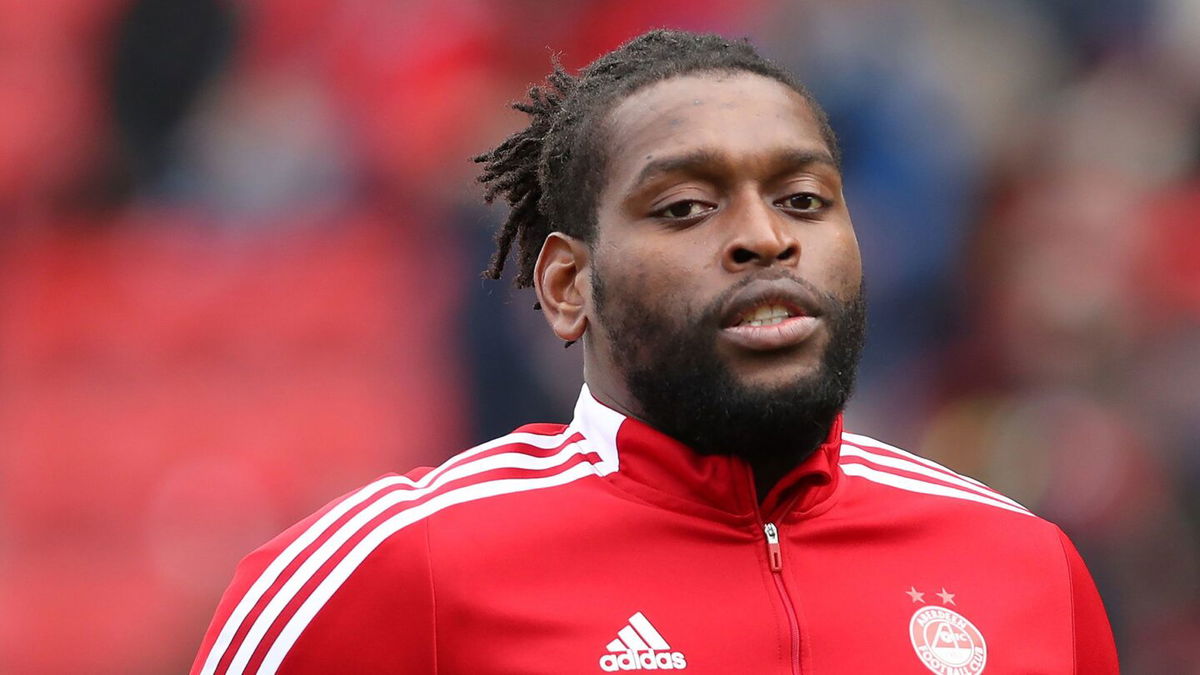 <i>Ian MacNicol/Getty Images via CNN Newsource</i><br/>Jay Emmanuel-Thomas is seen before playing Aberdeen's game against Celtic in the Scottish Premiership at Pittodrie Stadium in October 2021.