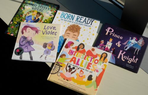 A selection of books featuring LGBTQ characters that are part of a Supreme Court case are pictured on April