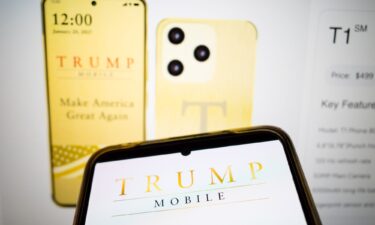 The Trump Mobile logo appears on a smartphone screen