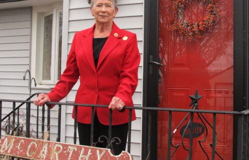 Former US Rep. Carolyn McCarthy poses for a photo outside her Mineola