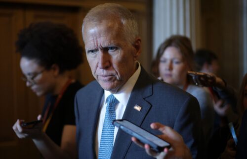 Sen. Thom Tillis speaks to reporters at the US Capitol Building on June 30 in Washington