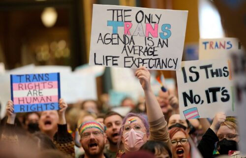 Protesters filled the Iowa state Capitol in February to denounce legislation aimed at stripping the state civil rights code of protections based on gender identity. The law took effect July 1.