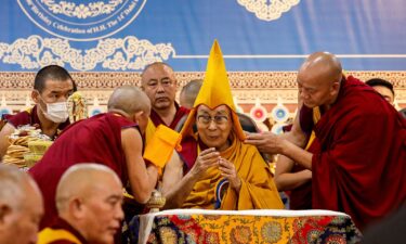 Tibetan Buddhism's spiritual leader the Dalai Lama attends a Long Life Prayer offering ceremony at the Main Tibetan Temple in McLeod Ganj