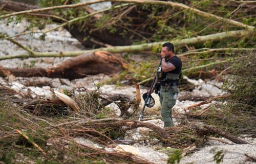 First responders carry out search and rescue operations near the Guadalupe River on July 7 after a flash flood swept through the area in Ingram