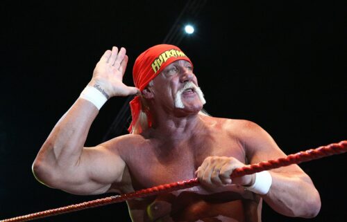 Hulk Hogan works the crowd during Hulk Hogan's Hulkamania Tour at Rod Laver Arena on November 21