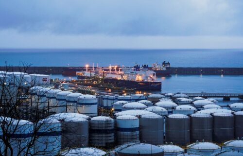 A ship carrying Russian liquefied natural gas (LNG) unloads gas in the port of Bilbao
