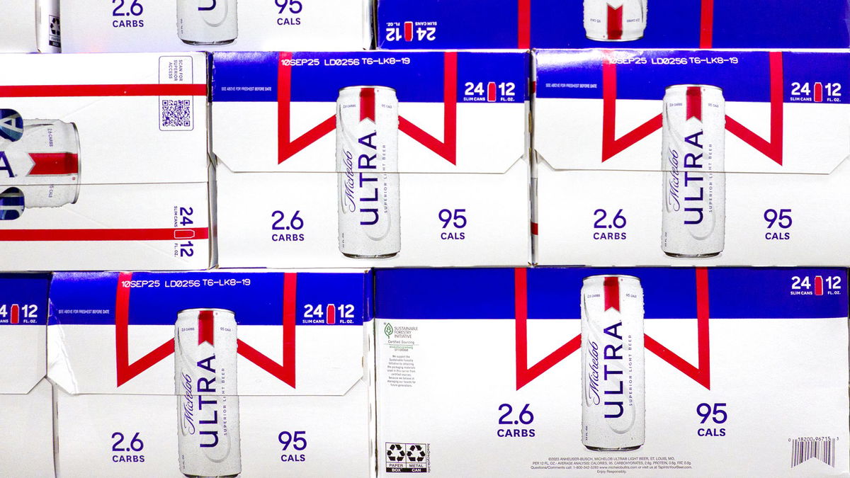 Cases of Michelob Ultra beer are displayed at a Costco Wholesale store.