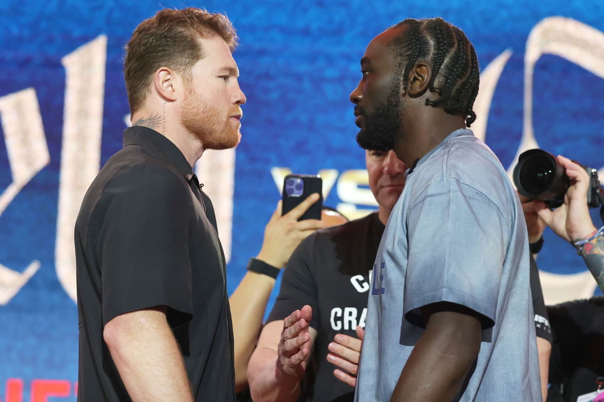 Canelo Álvarez and Terence Crawford facing off ahead of their fight on Saturday.