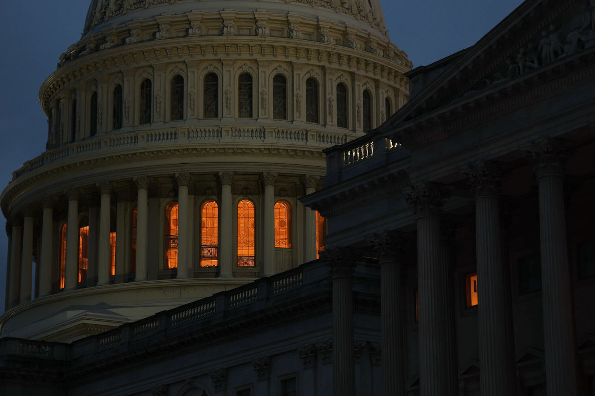 A view of the US Capitol as the sun sets on September 29