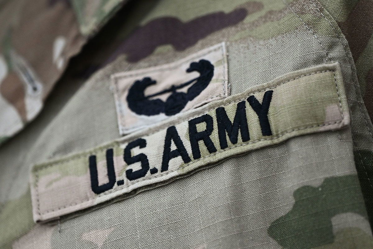 <i>Artur Widak/NurPhoto/Getty Images/File via CNN Newsource</i><br/>A US Army patch on the sleeve of an American soldier participating in the celebrations of Land Forces Day in Krakow