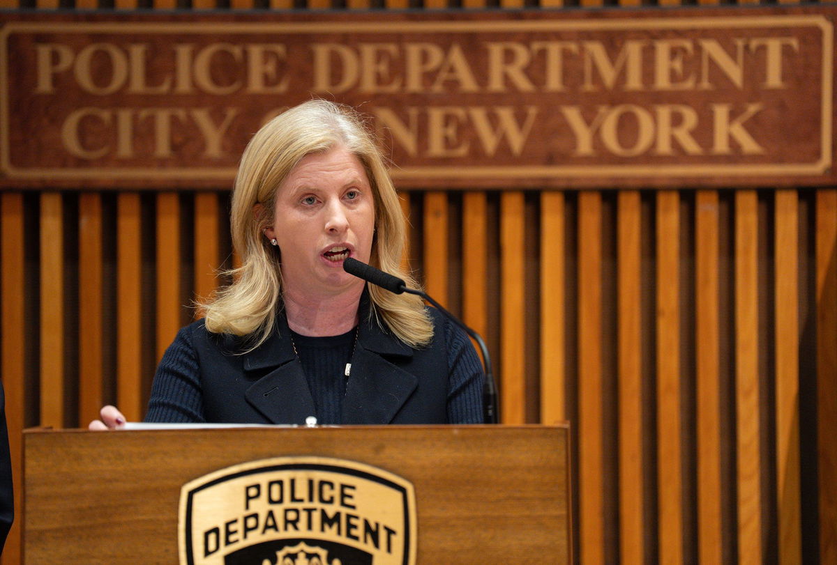 <i>Barry Williams/New York Daily News/Tribune News Service/Getty Images via CNN Newsource</i><br/>NYPD Commissioner Jessica Tisch speaks at a press conference at NYPD headquarters on September 09