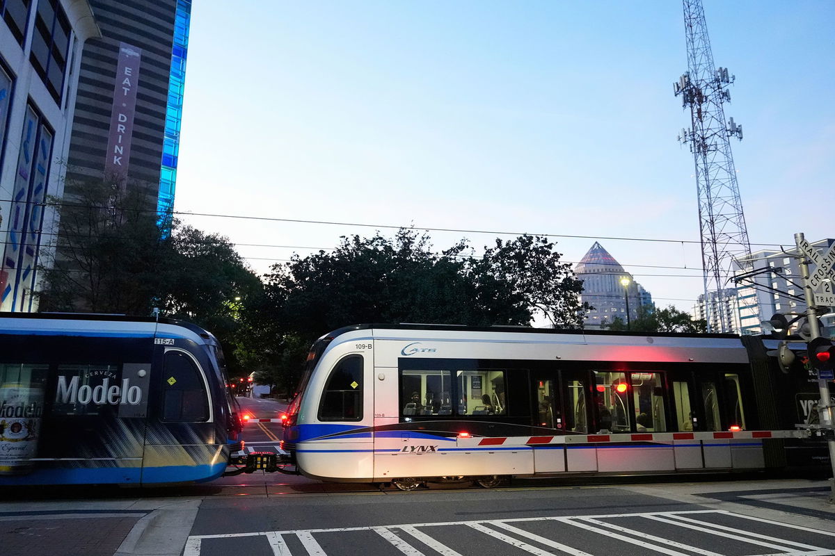 <i>Erik Verduzco/AP via CNN Newsource</i><br/>A Charlotte Area Transit System light rail departs a station on September 8.