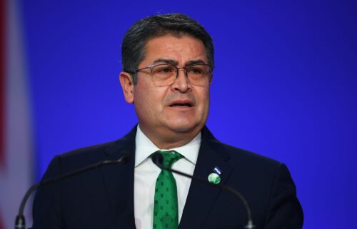 Juan Orlando Hernández presents his national statement during day two of COP26 at SECC on November 1
